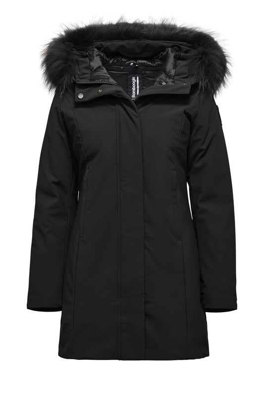 BOMBOOGIE Giaccone lungo Donna con cappuccio in pelliccia Vienna Jacket CW144PTNSR5 Black 90