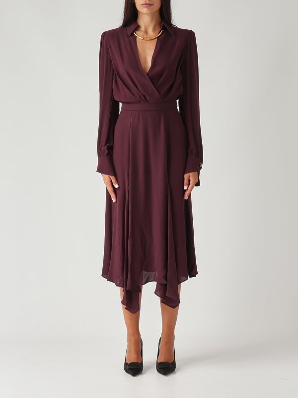 ELISABETTA FRANCHI Abito in georgette con collana tubolare ABT0356E2 Merlot