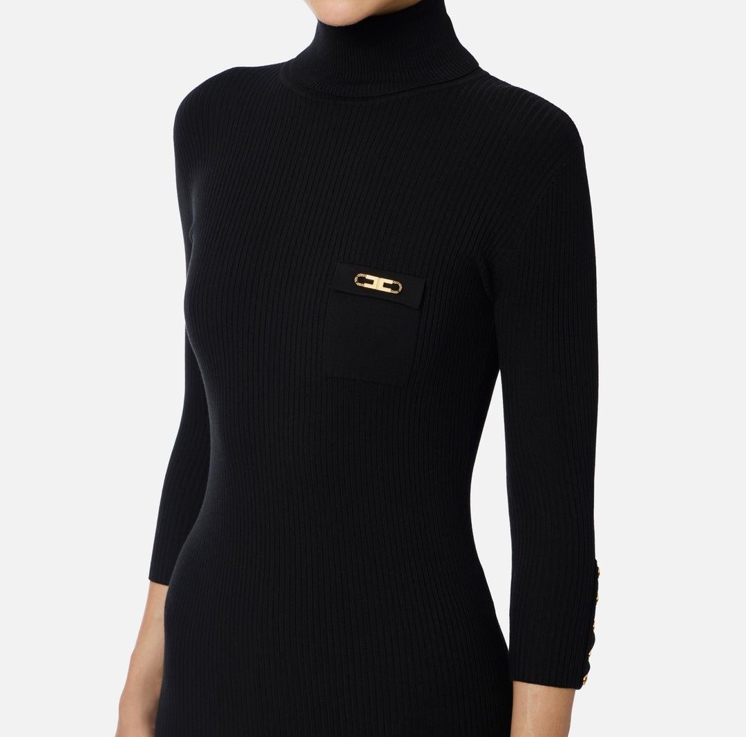 ELISABETTA FRANCHI Abito in maglia a costine AM23B56E2 Nero