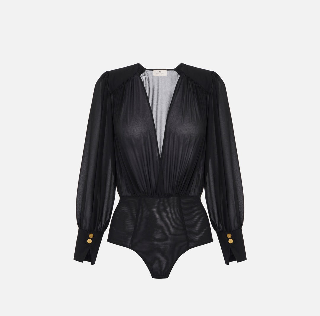 ELISABETTA FRANCHI Camicia Body in Georgette CB00857E2 Nero