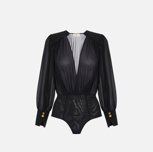 ELISABETTA FRANCHI Camicia Body in Georgette CB00857E2 Nero