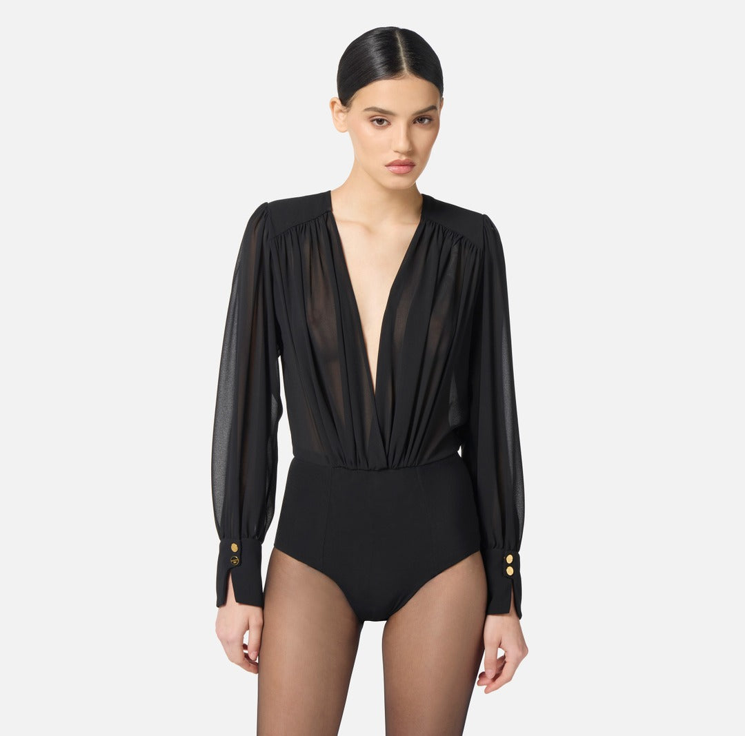 ELISABETTA FRANCHI Camicia Body in Georgette CB00857E2 Nero