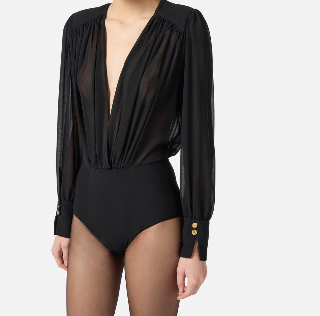 ELISABETTA FRANCHI Camicia Body in Georgette CB00857E2 Nero