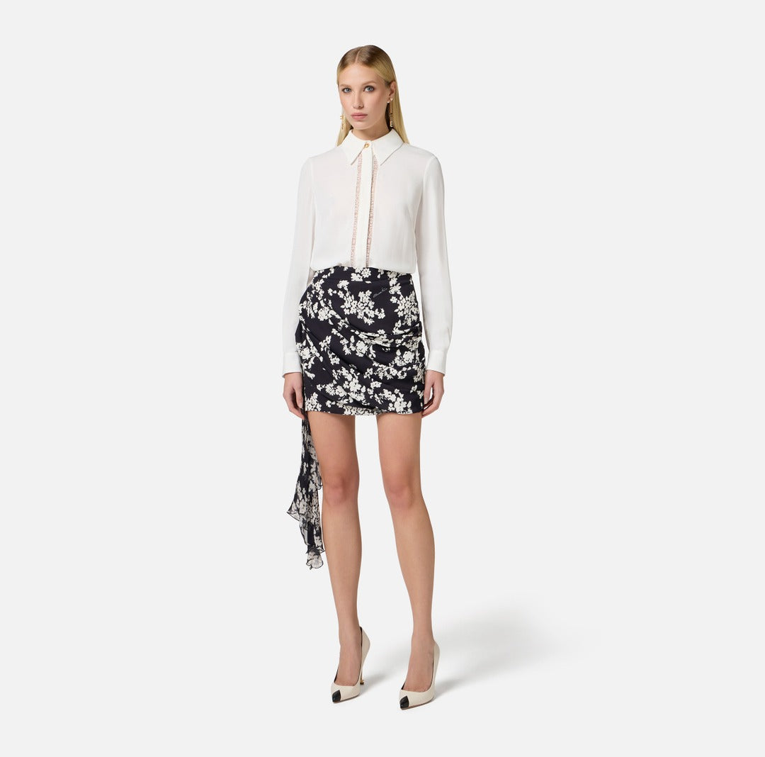 ELISABETTA FRANCHI Camicia in georgette con bande lettering CA05451E2 Avorio