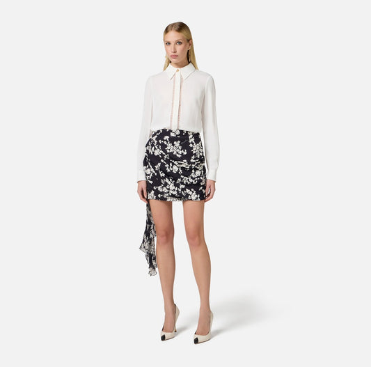 ELISABETTA FRANCHI Camicia in georgette con bande lettering CA05451E2 Avorio