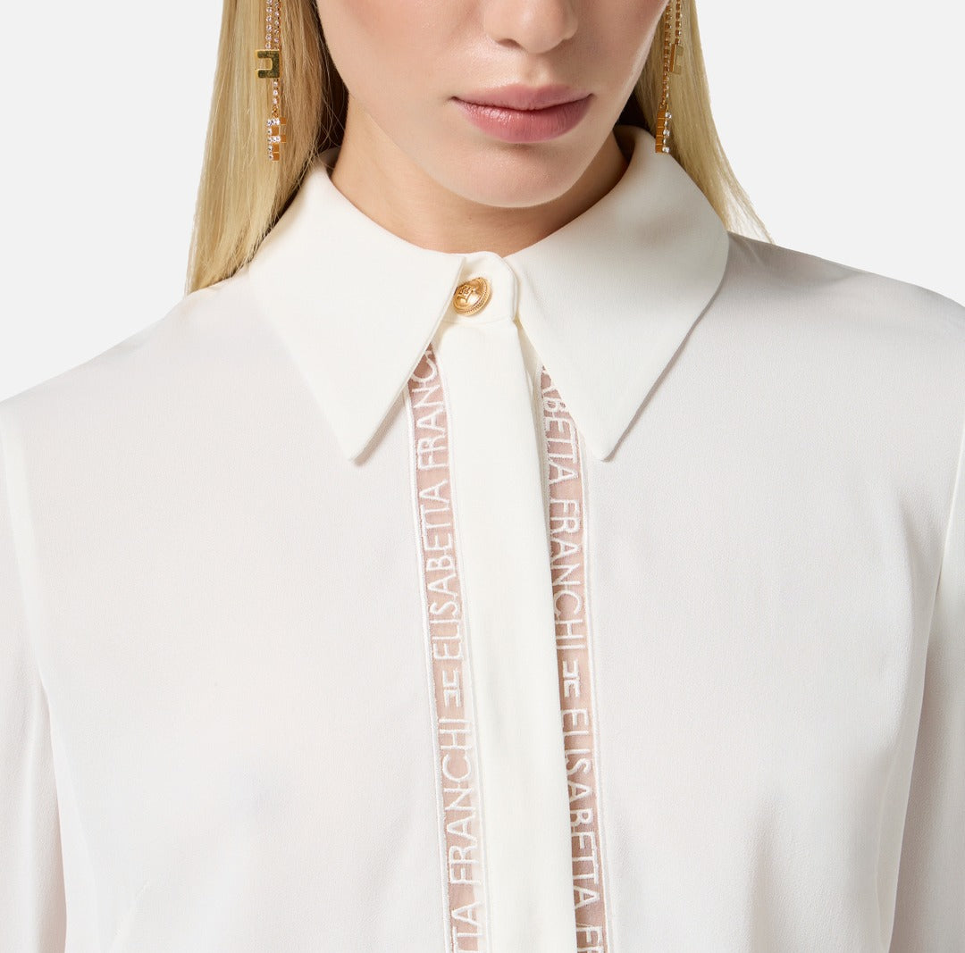 ELISABETTA FRANCHI Camicia in georgette con bande lettering CA05451E2 Avorio