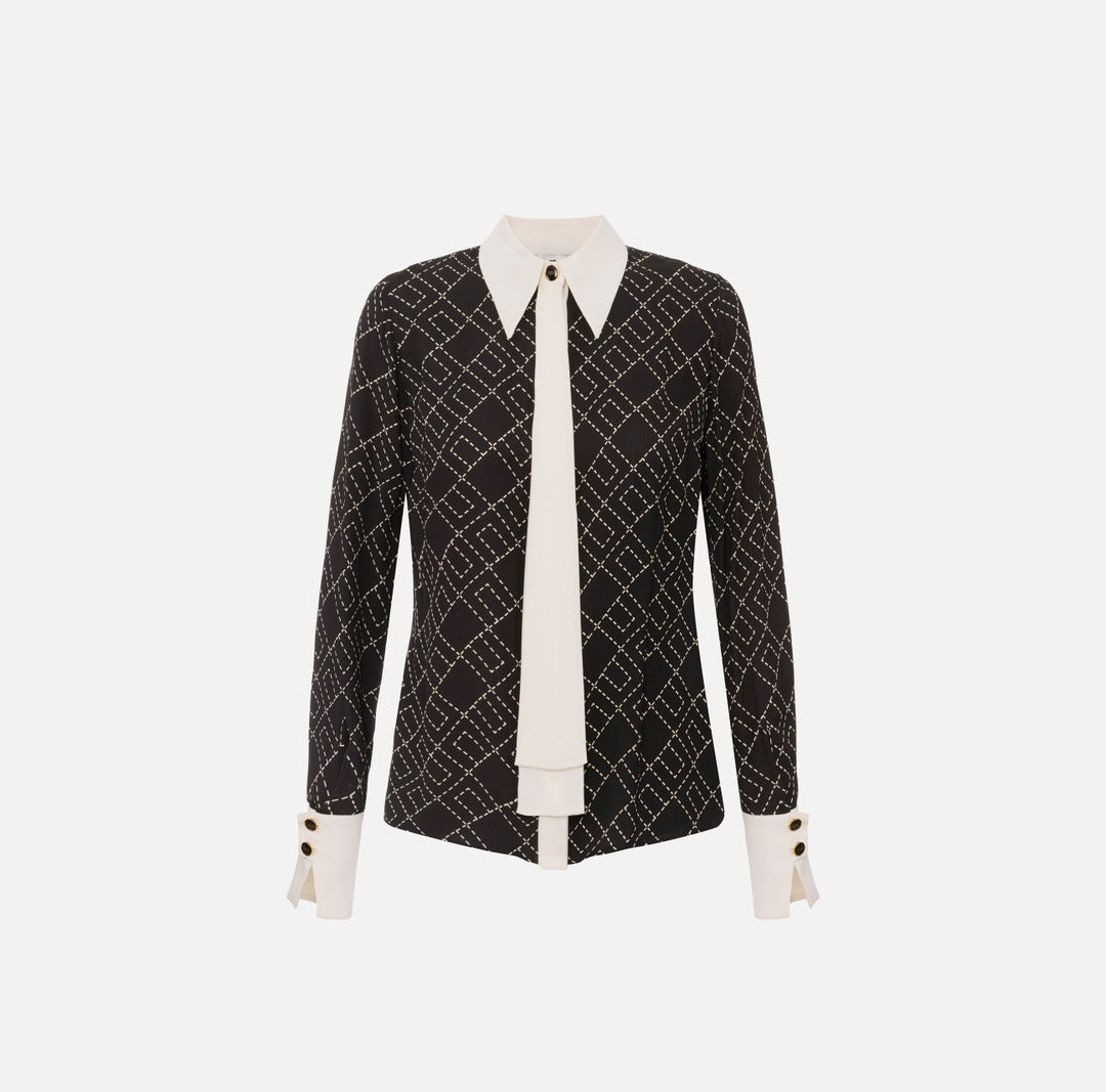 ELISABETTA FRANCHI Camicia in georgette con stampa bicolor CA10456E2 Nero Milk