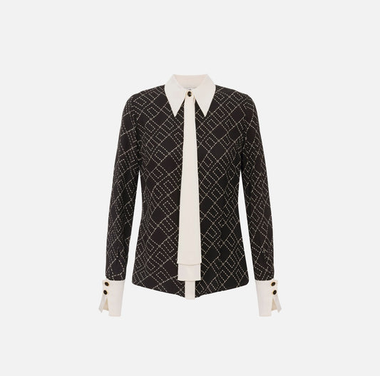 ELISABETTA FRANCHI Camicia in georgette con stampa bicolor CA10456E2 Nero Milk