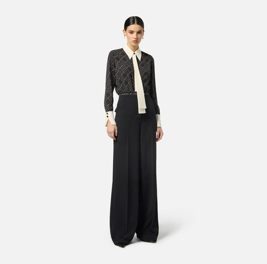 ELISABETTA FRANCHI Camicia in georgette con stampa bicolor CA10456E2 Nero Milk