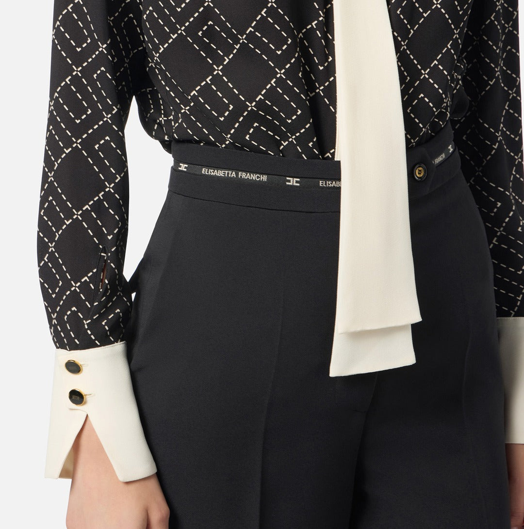 ELISABETTA FRANCHI Camicia in georgette con stampa bicolor CA10456E2 Nero Milk