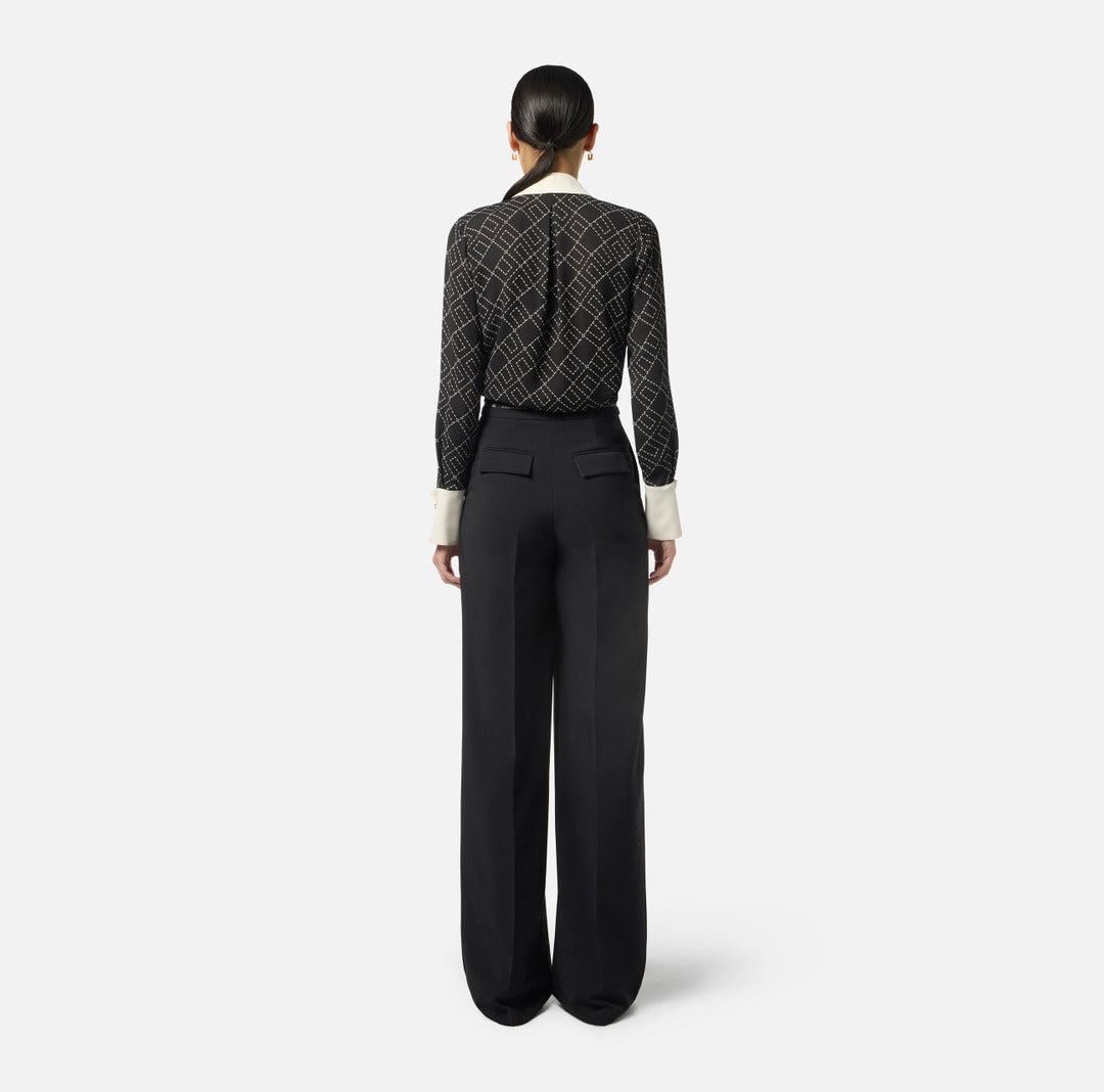 ELISABETTA FRANCHI Camicia in georgette con stampa bicolor CA10456E2 Nero Milk