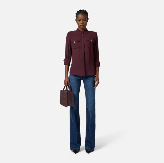 ELISABETTA FRANCHI Camicia in georgette di viscosa CA12256E2 Merlot