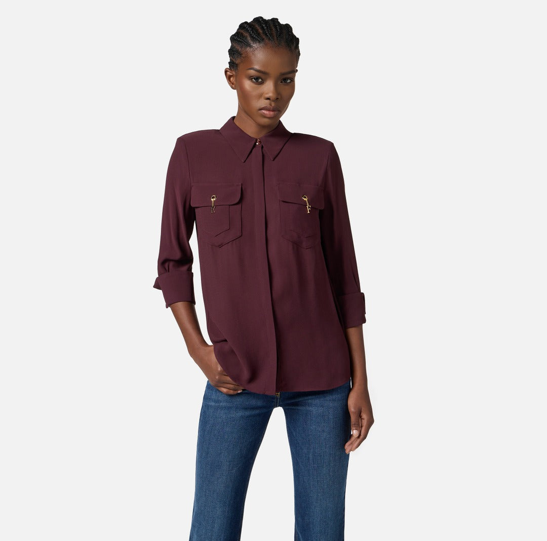 ELISABETTA FRANCHI Camicia in georgette di viscosa CA12256E2 Merlot