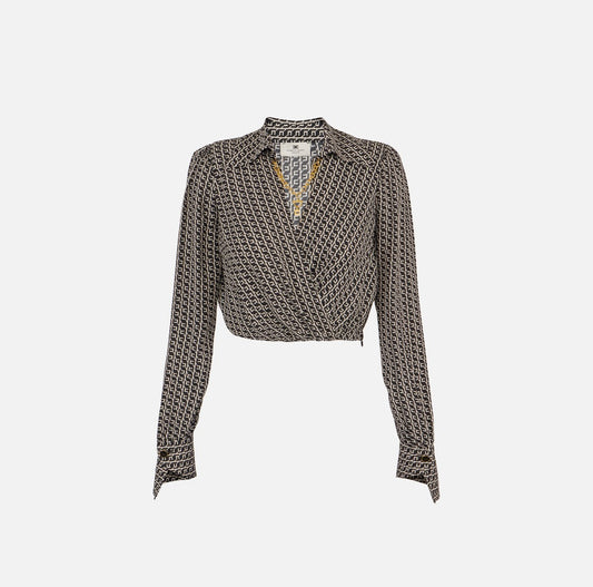 ELISABETTA FRANCHI Camicia in georgette con stampa geometrica CAS0256E2 Nero Milk