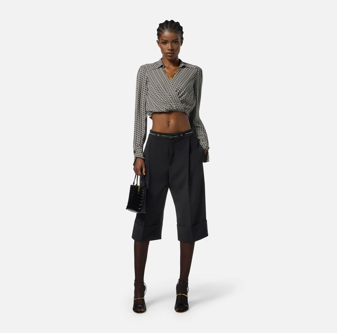 ELISABETTA FRANCHI Camicia in georgette con stampa geometrica CAS0256E2 Nero Milk