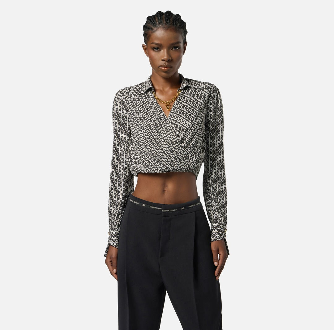 ELISABETTA FRANCHI Camicia in georgette con stampa geometrica CAS0256E2 Nero Milk