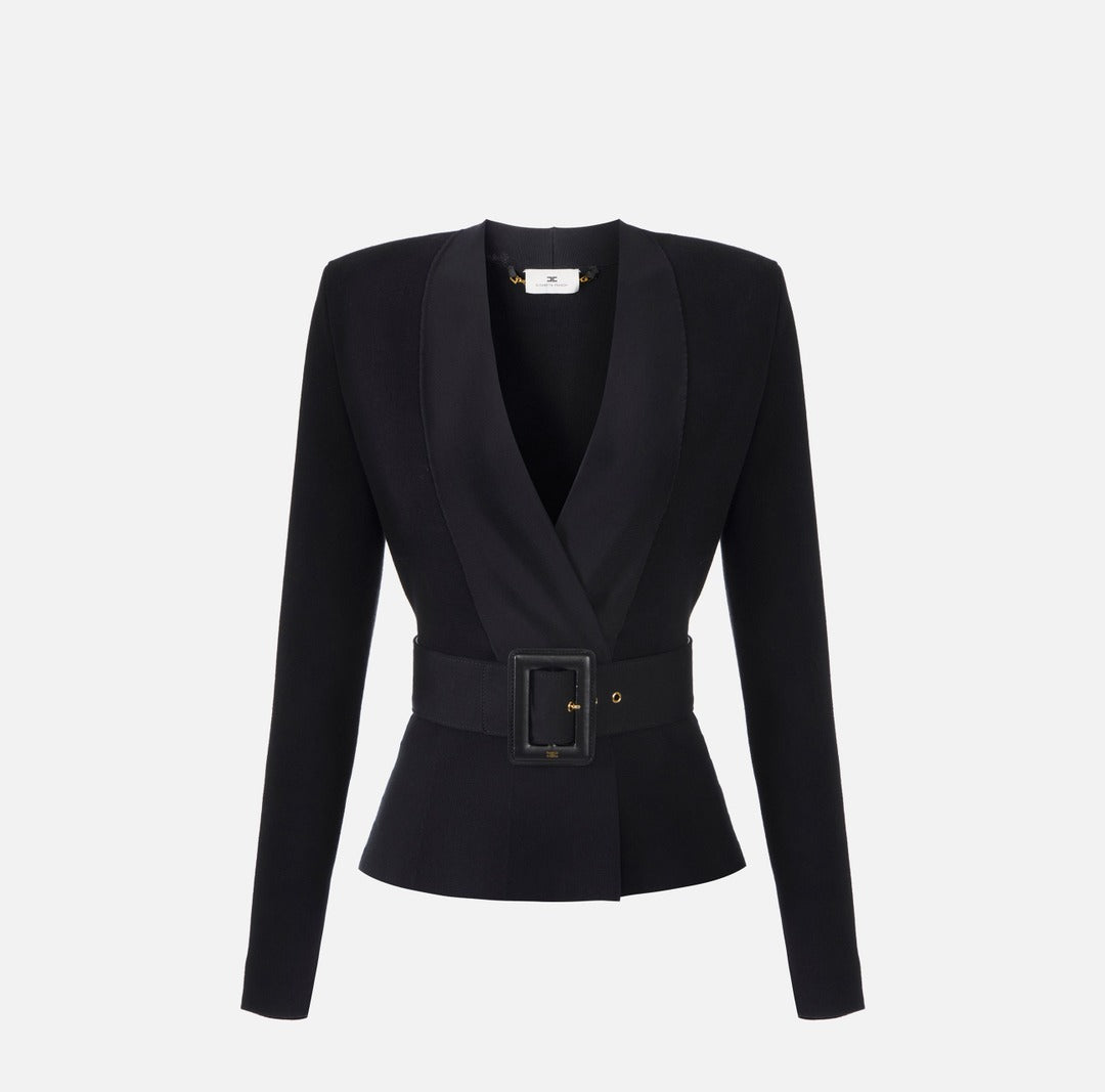 ELISABETTA FRANCHI Giacca in maglia con cintura MK48S57E2 Nero