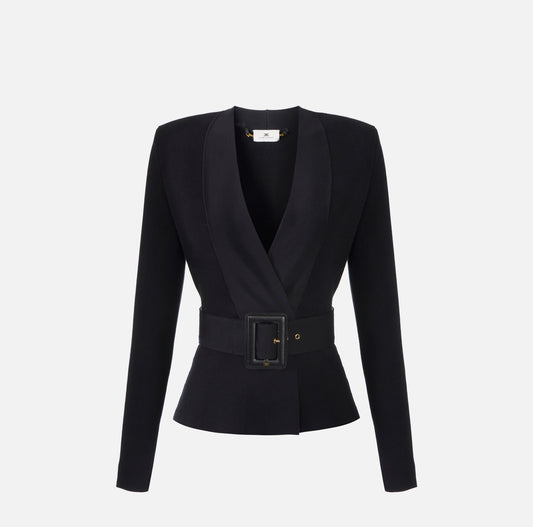 ELISABETTA FRANCHI Giacca in maglia con cintura MK48S57E2 Nero