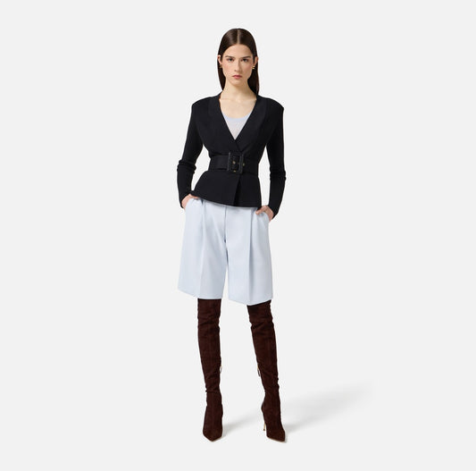 ELISABETTA FRANCHI Giacca in maglia con cintura MK48S57E2 Nero