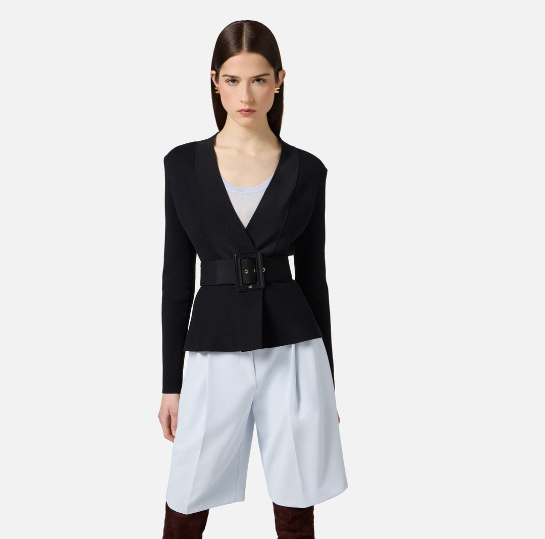 ELISABETTA FRANCHI Giacca in maglia con cintura MK48S57E2 Nero