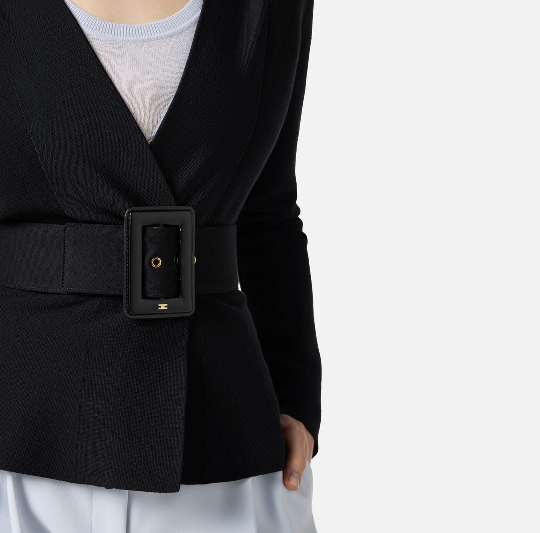 ELISABETTA FRANCHI Giacca in maglia con cintura MK48S57E2 Nero