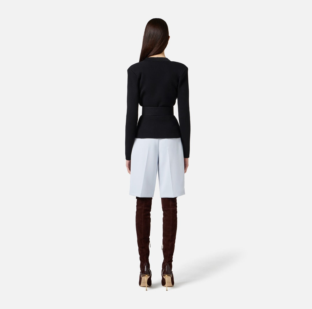 ELISABETTA FRANCHI Giacca in maglia con cintura MK48S57E2 Nero