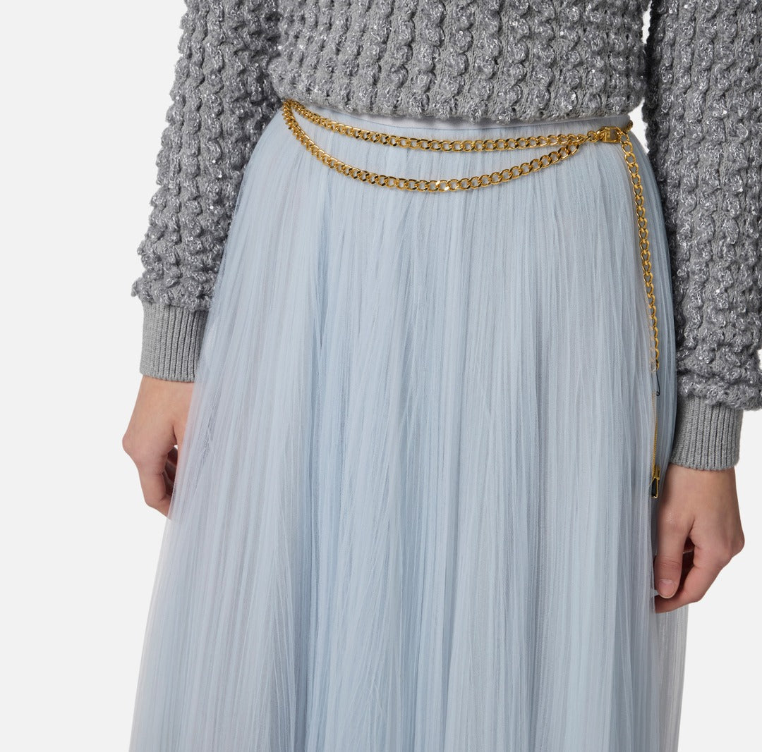 ELISABETTA FRANCHI Gonna in tulle con cintura gioiello GO15057E2 Starlight