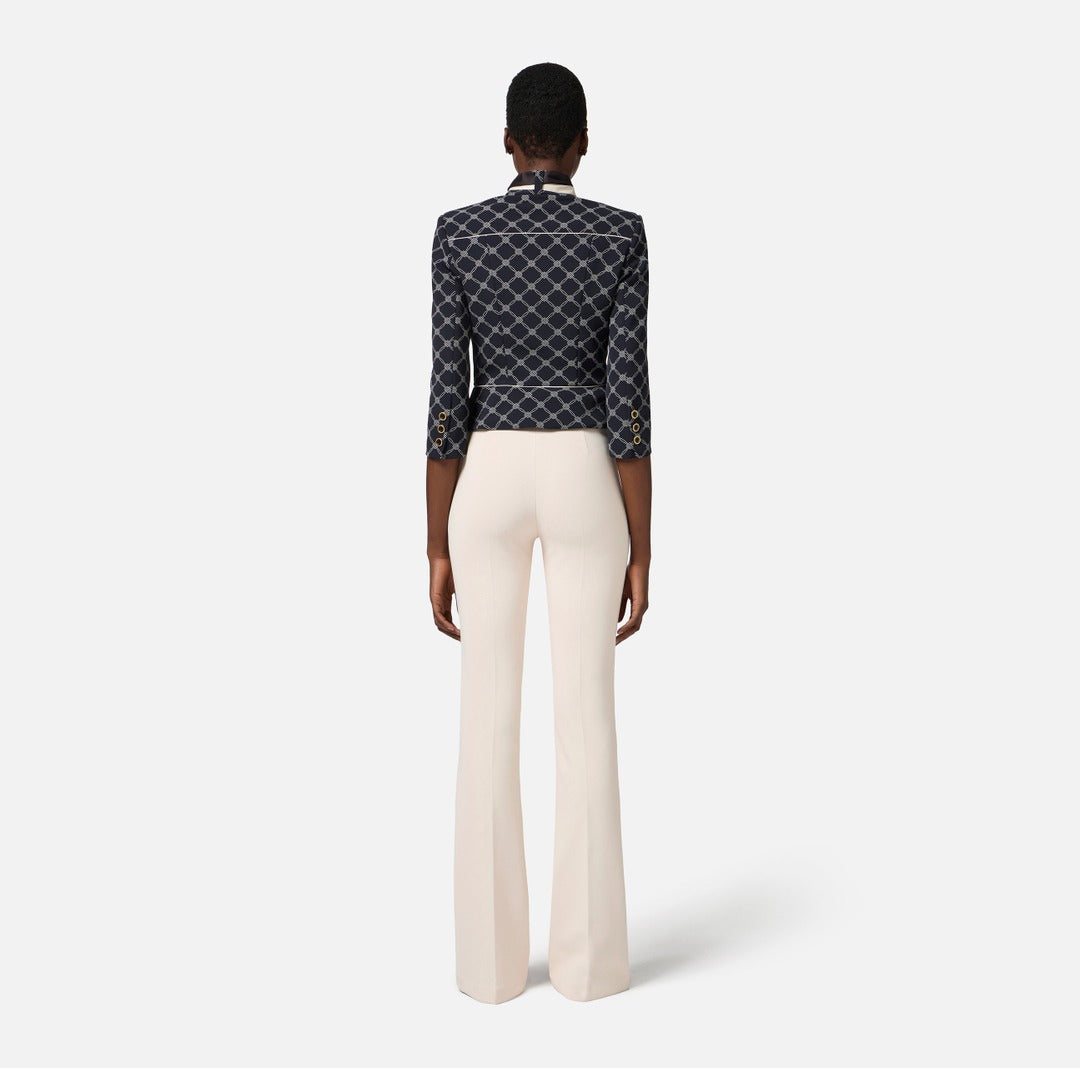 ELISABETTA FRANCHI Pantalone a zampa in Crepe PA07951E2 Burro