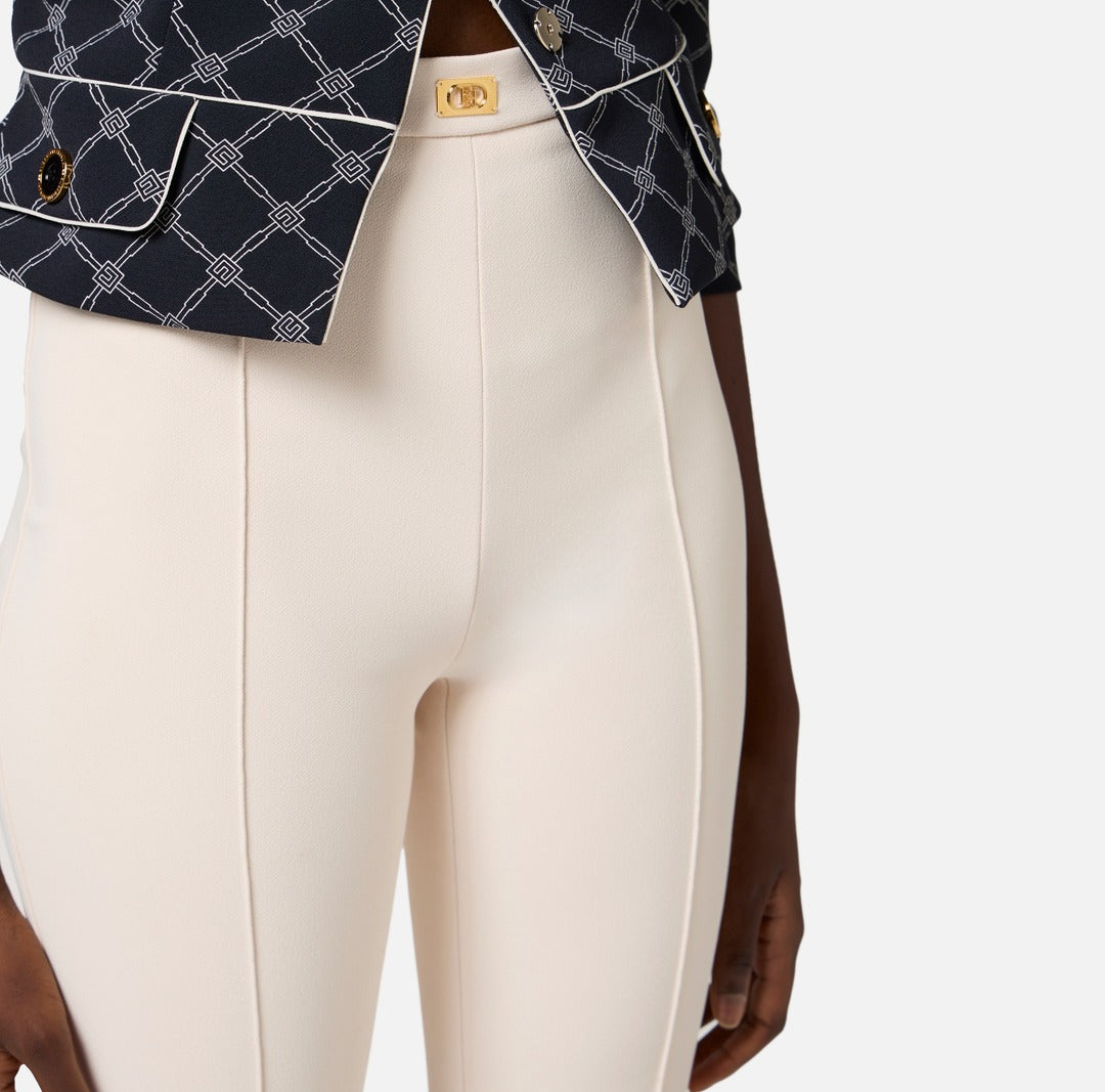 ELISABETTA FRANCHI Pantalone a zampa in Crepe PA07951E2 Burro