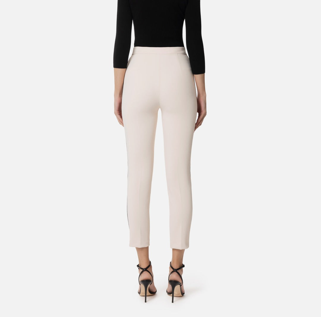 ELISABETTA FRANCHI Pantalone in Crepe con piping e morsetto gioiello PAT7151E2 Burro Nero