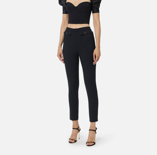 ELISABETTA FRANCHI Pantaloni in doppio crepe PA12056E2 Nero