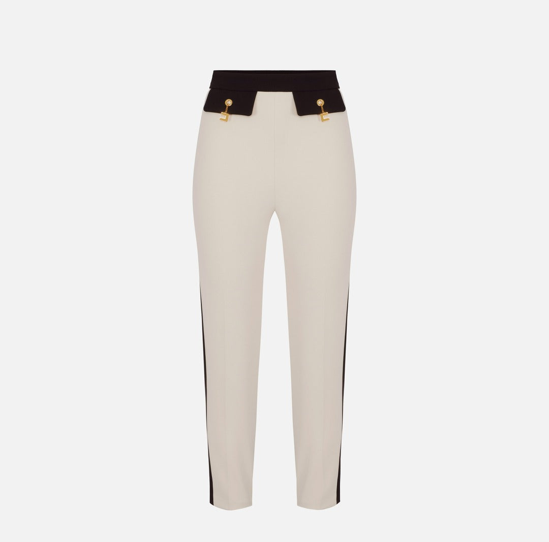ELISABETTA FRANCHI Pantaloni bi color in doppio crepe PAT0156E2 Milk Nero