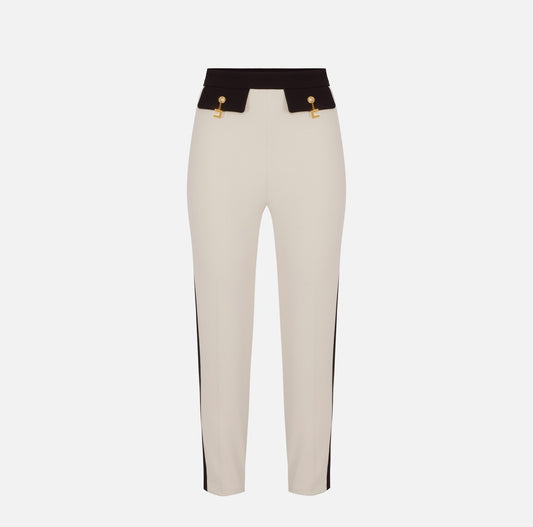 ELISABETTA FRANCHI Pantaloni bi color in doppio crepe PAT0156E2 Milk Nero