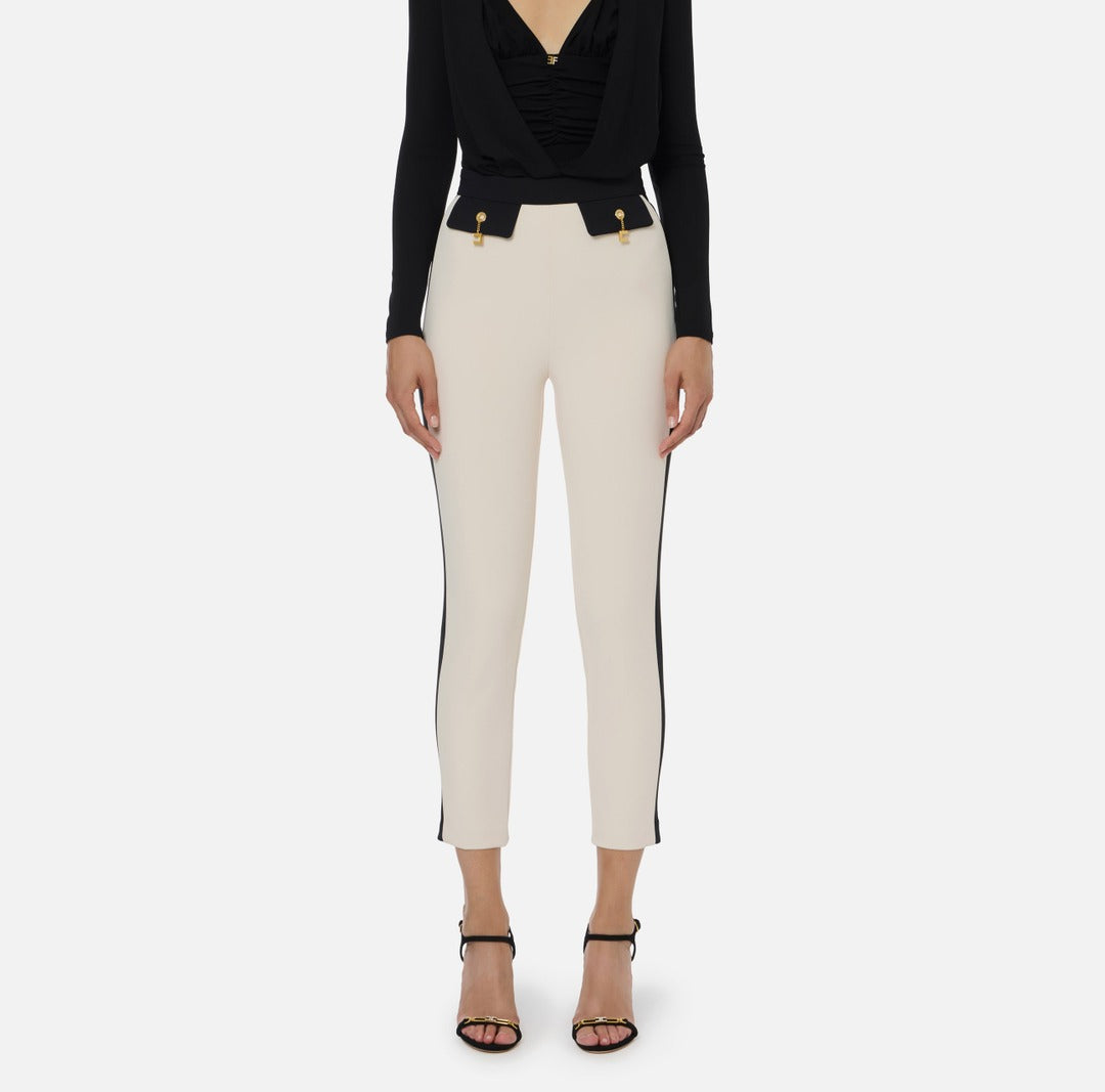 ELISABETTA FRANCHI Pantaloni bi color in doppio crepe PAT0156E2 Milk Nero