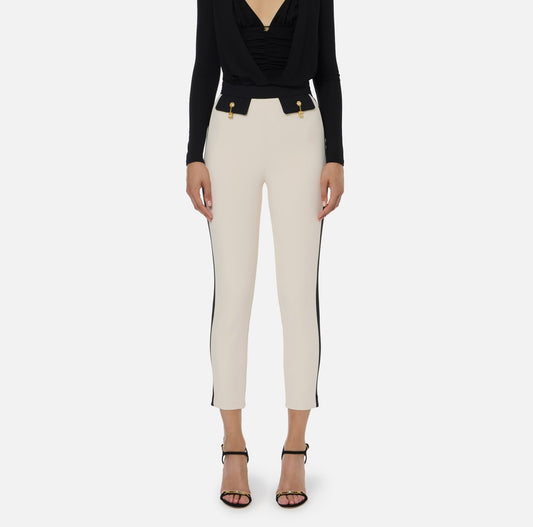 ELISABETTA FRANCHI Pantaloni bi color in doppio crepe PAT0156E2 Milk Nero