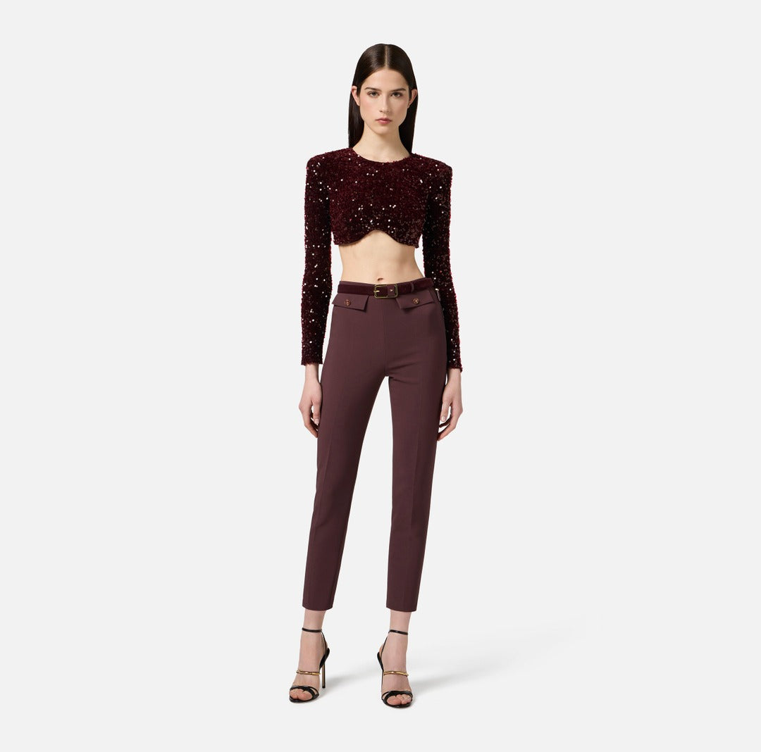 ELISABETTA FRANCHI Pantaloni in doppio crepe PA12056E2 Merlot