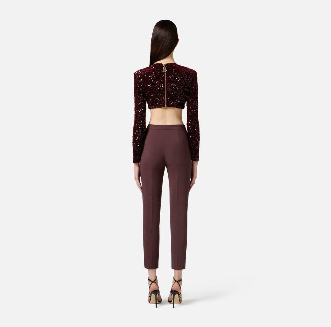 ELISABETTA FRANCHI Pantaloni in doppio crepe PA12056E2 Merlot