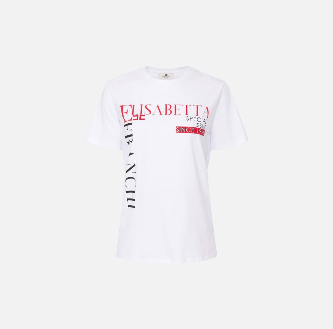 ELISABETTA FRANCHI T-shirt in jersey con stampa lettering MA03651E2 Gesso