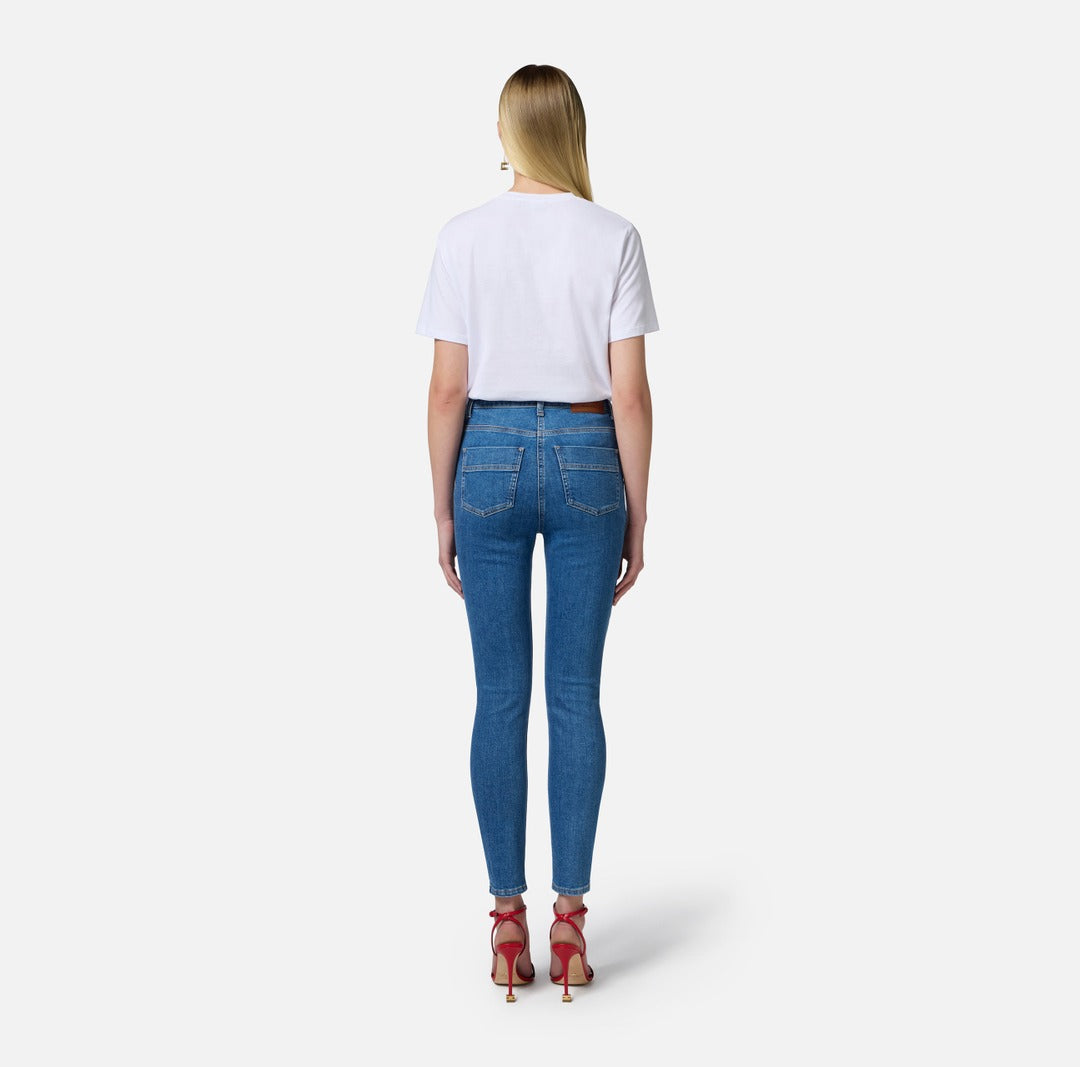 ELISABETTA FRANCHI T-shirt in jersey con stampa lettering MA03651E2 Gesso