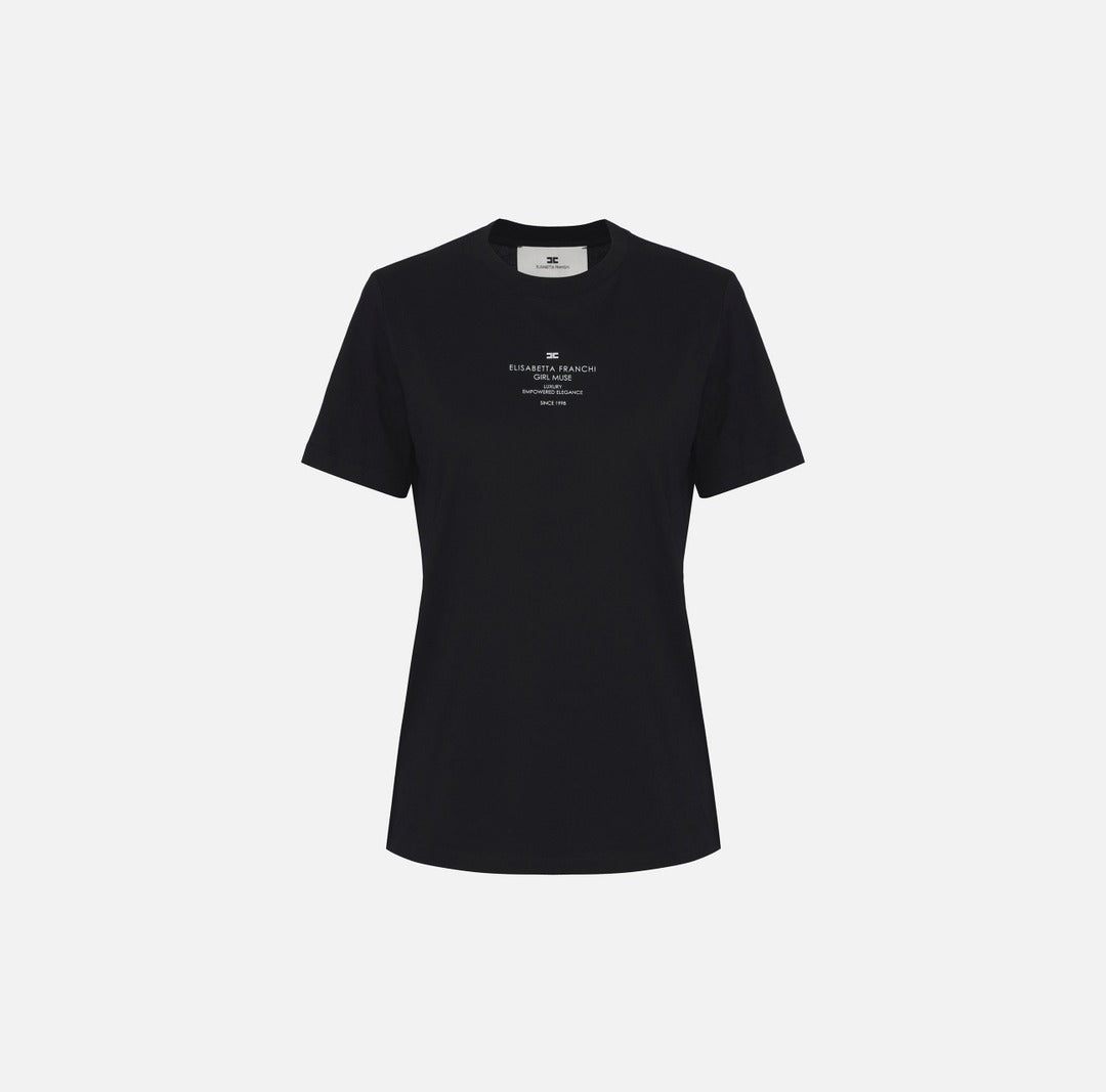 ELISABETTA FRANCHI T-shirt in jersey di cotone con stampa MA63D56E2 Nero