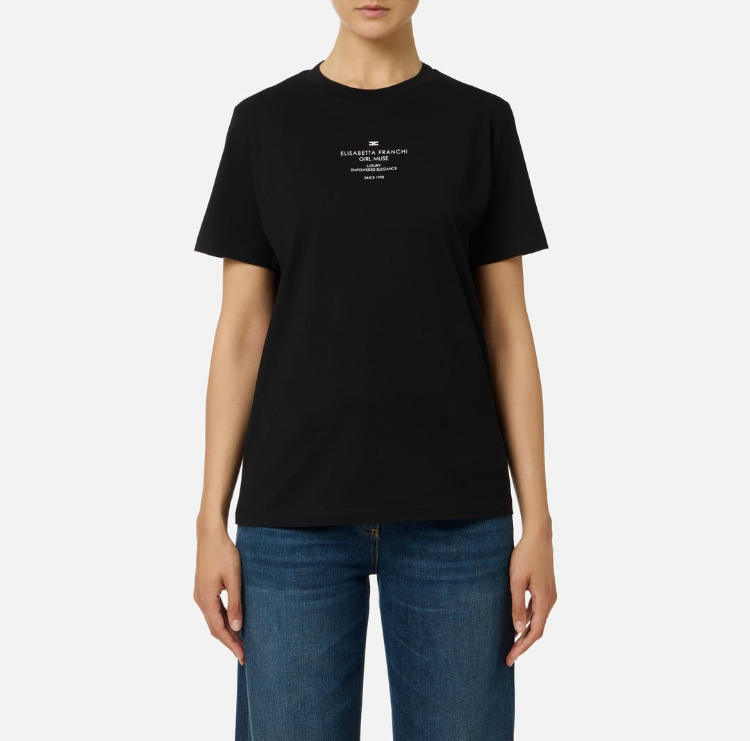 ELISABETTA FRANCHI T-shirt in jersey di cotone con stampa MA63D56E2 Nero