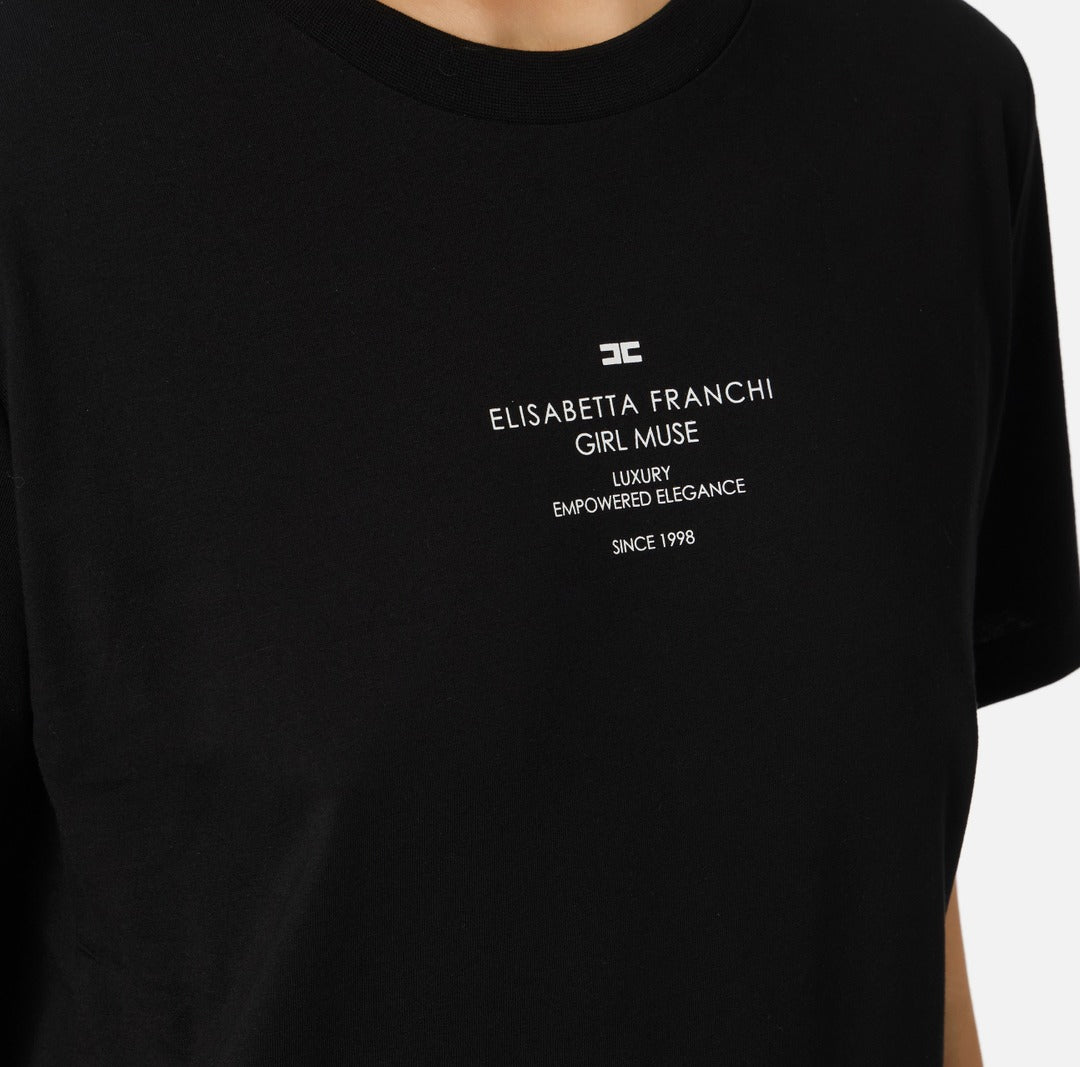 ELISABETTA FRANCHI T-shirt in jersey di cotone con stampa MA63D56E2 Nero