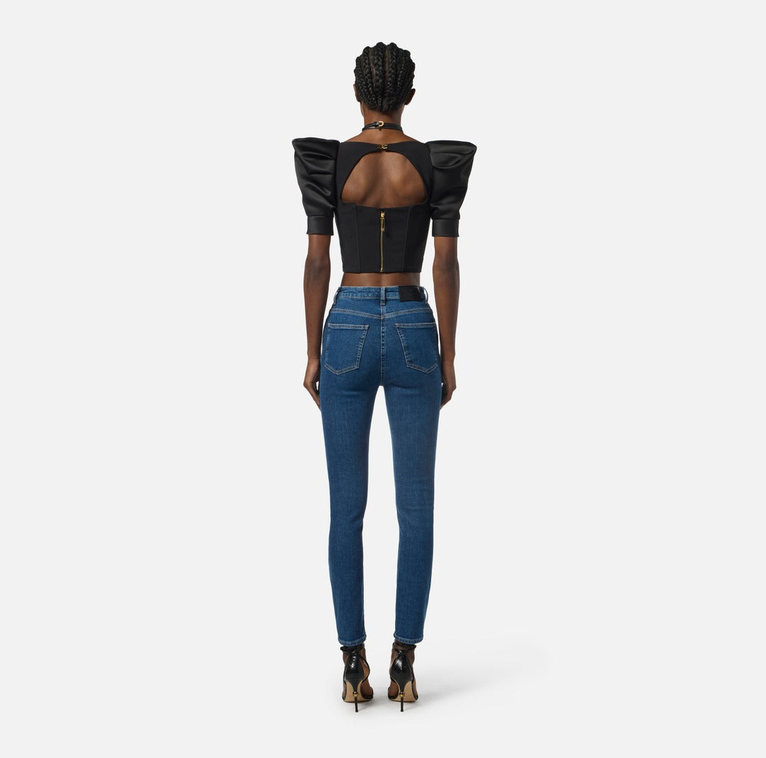 ELISABETTA FRANCHI Top in crepe TO02656E2 Nero