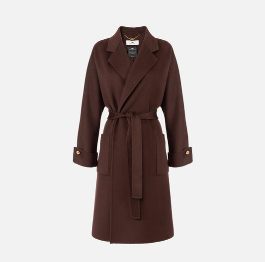 ELISABETTA FRANCHI Cappotto in panno di misto lana double CP68D56E2 Coffee