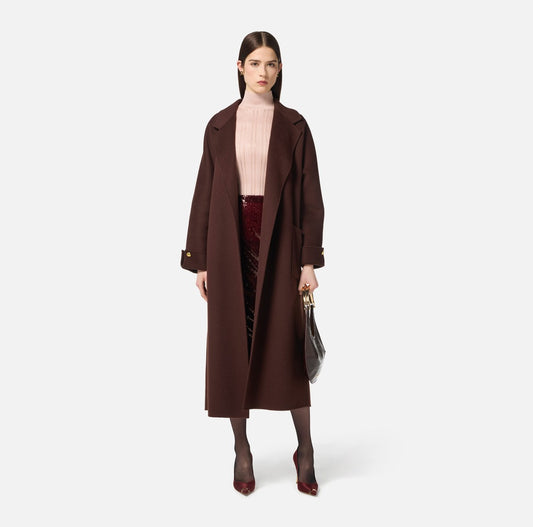 ELISABETTA FRANCHI Cappotto in panno di misto lana double CP68D56E2 Coffee