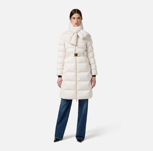 ELISABETTA FRANCHI Piumino in tessuto vela jacquard PI84D56E2 Milk