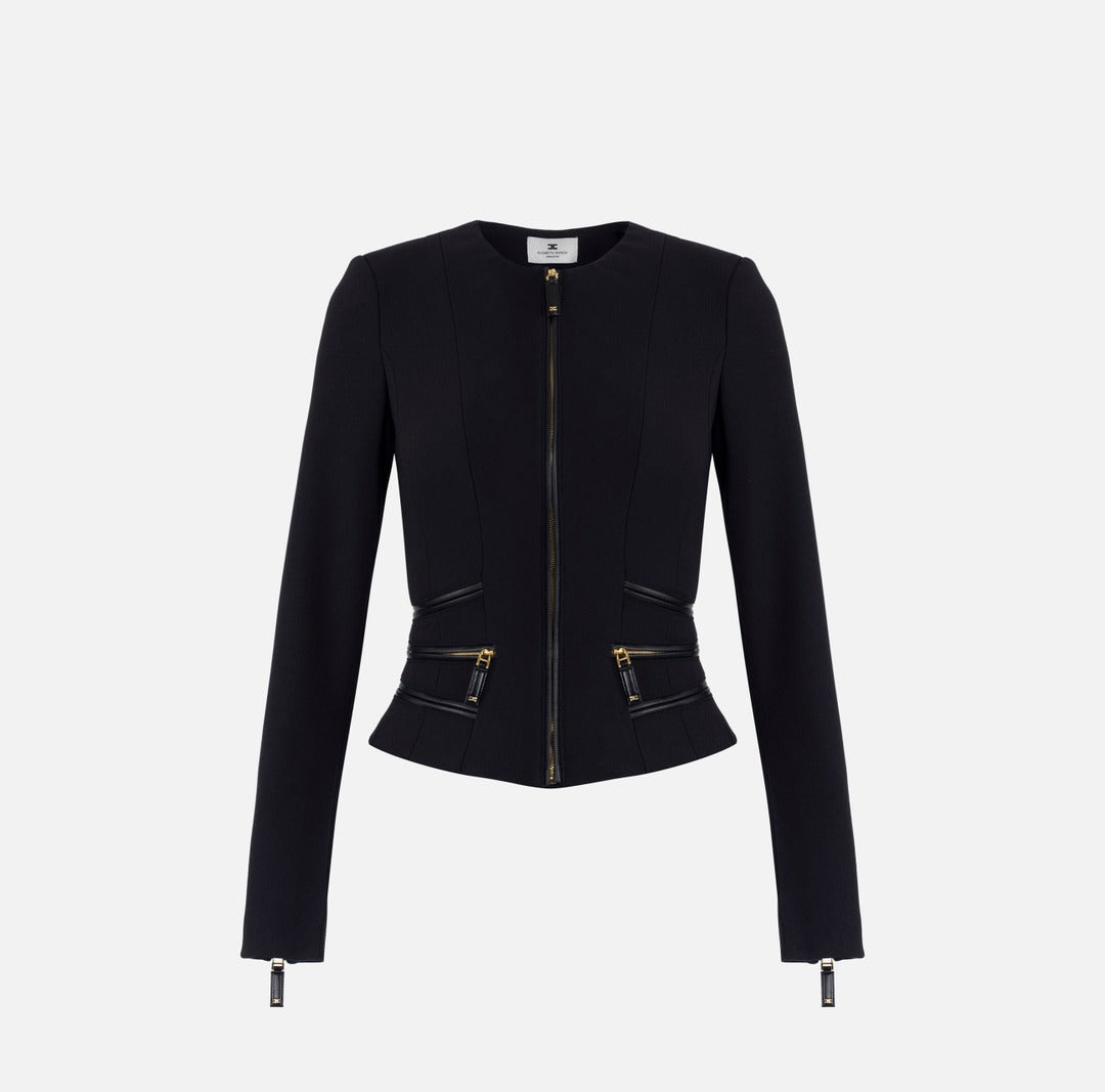 ELISABETTA FRANCHI Giacca in doppio crepe con dettagli zip GI17356E2 Nero