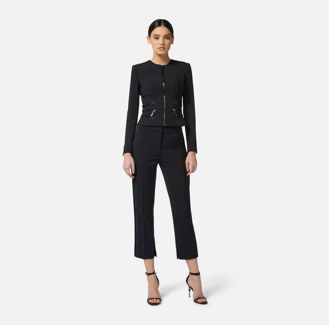 ELISABETTA FRANCHI Giacca in doppio crepe con dettagli zip GI17356E2 Nero