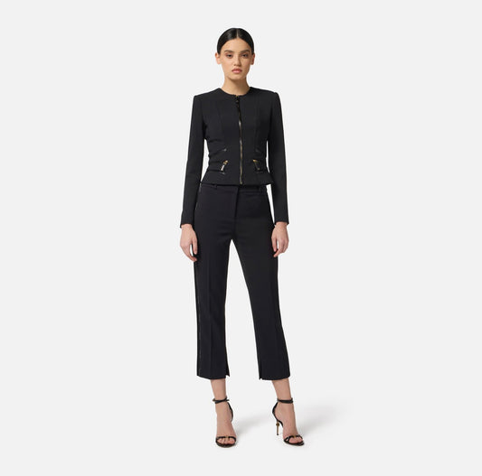 ELISABETTA FRANCHI Giacca in doppio crepe con dettagli zip GI17356E2 Nero