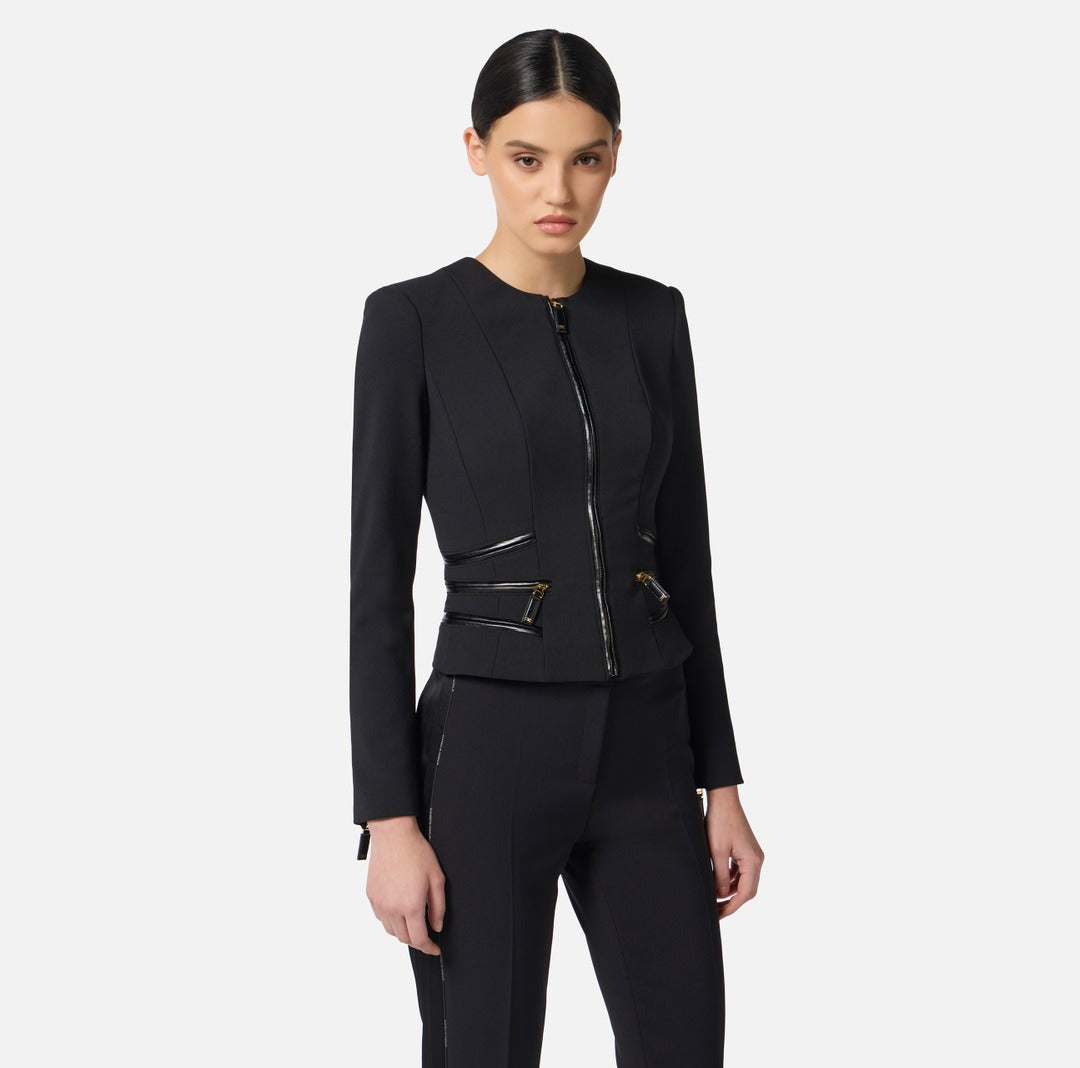 ELISABETTA FRANCHI Giacca in doppio crepe con dettagli zip GI17356E2 Nero